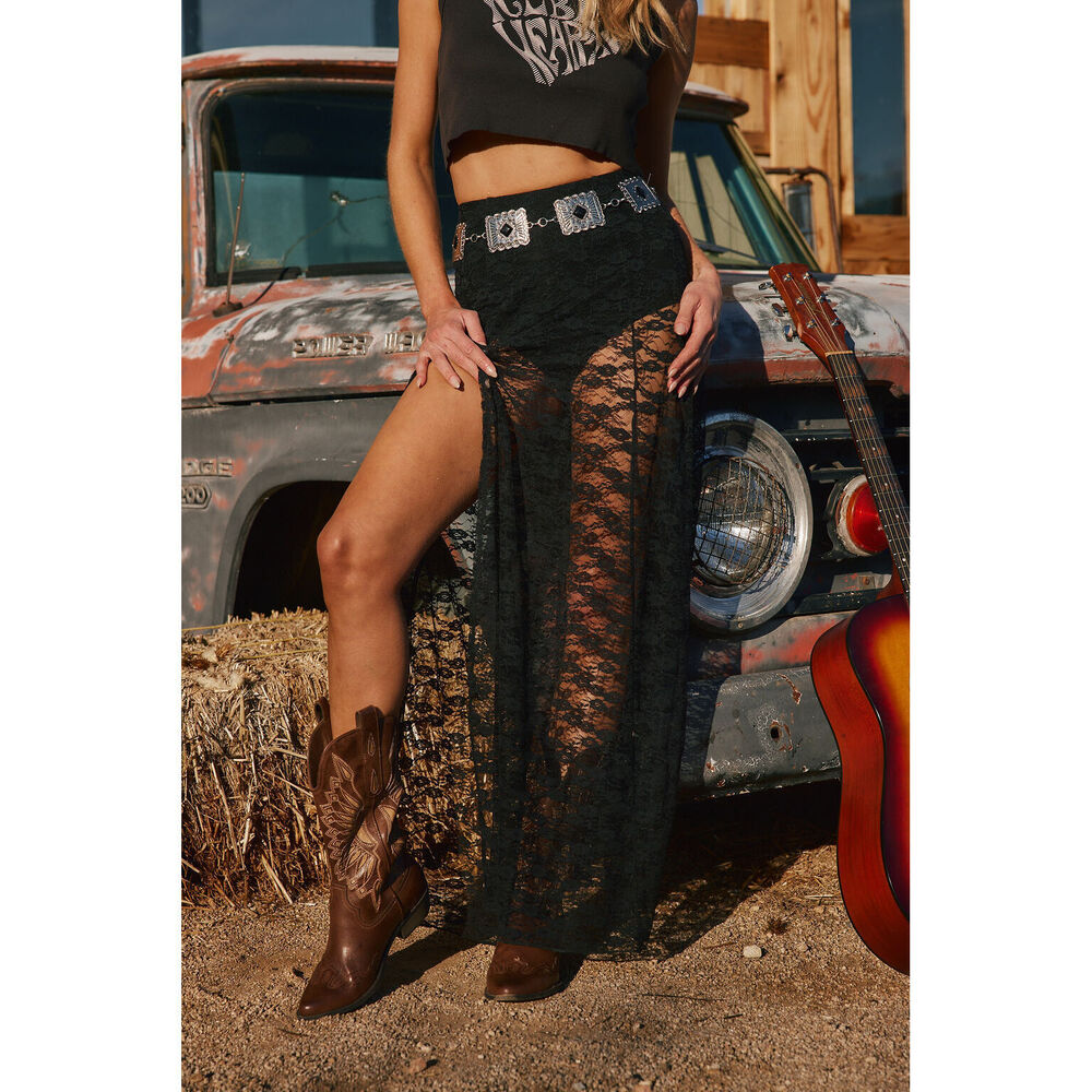 12th Tribe Odessa Black Lace Maxi Skirt Size XSXS